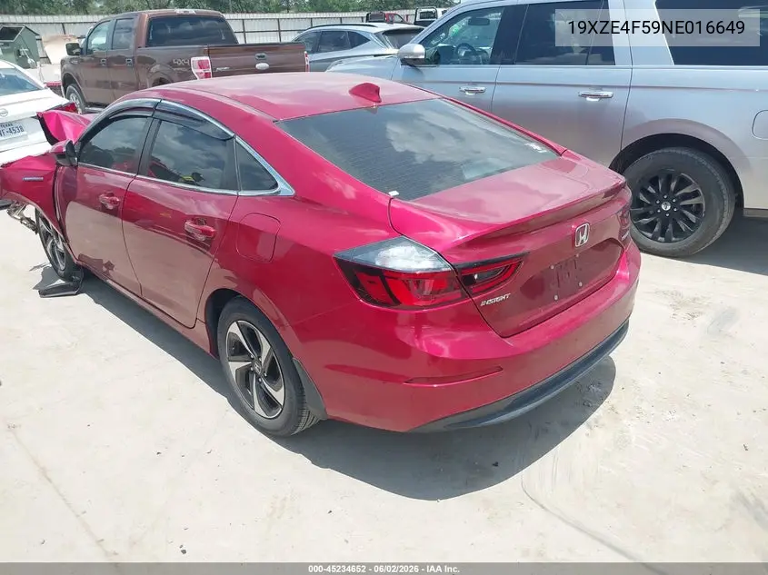 2022 Honda Insight Ex VIN: 19XZE4F59NE016649 Lot: 45234652