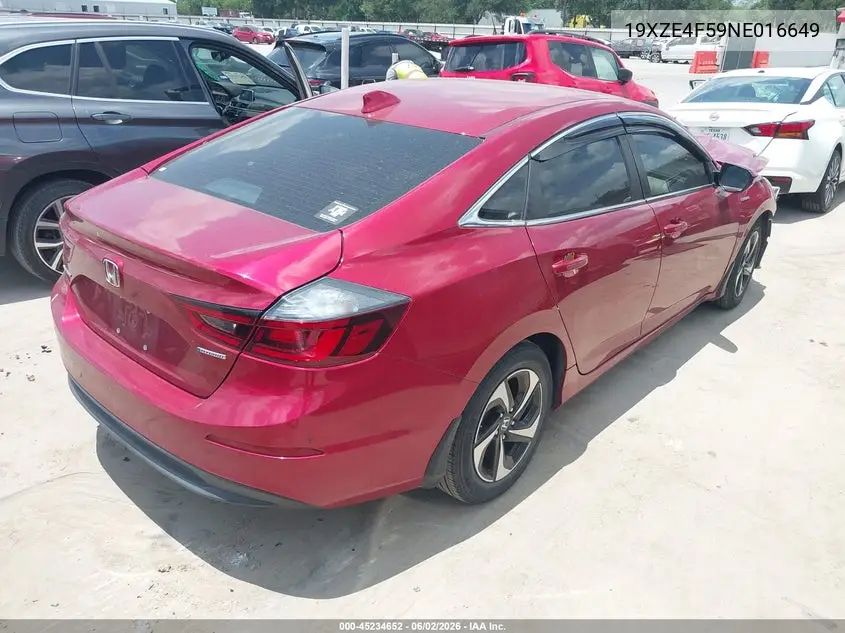 2022 Honda Insight Ex VIN: 19XZE4F59NE016649 Lot: 45234652