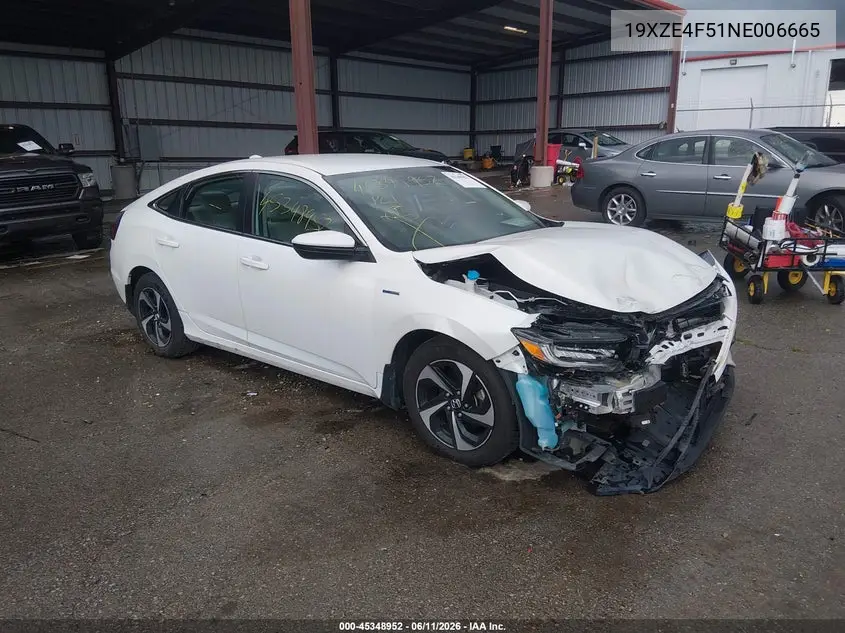 2022 Honda Insight Ex VIN: 19XZE4F51NE006665 Lot: 45348952