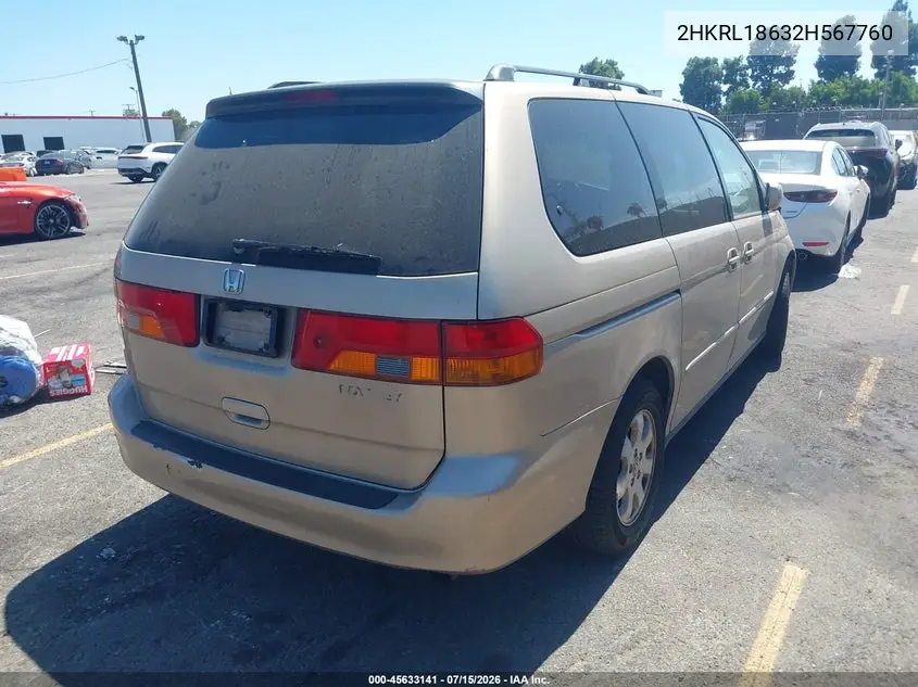 2002 Honda Odyssey Ex VIN: 2HKRL18632H567760 Lot: 45633141