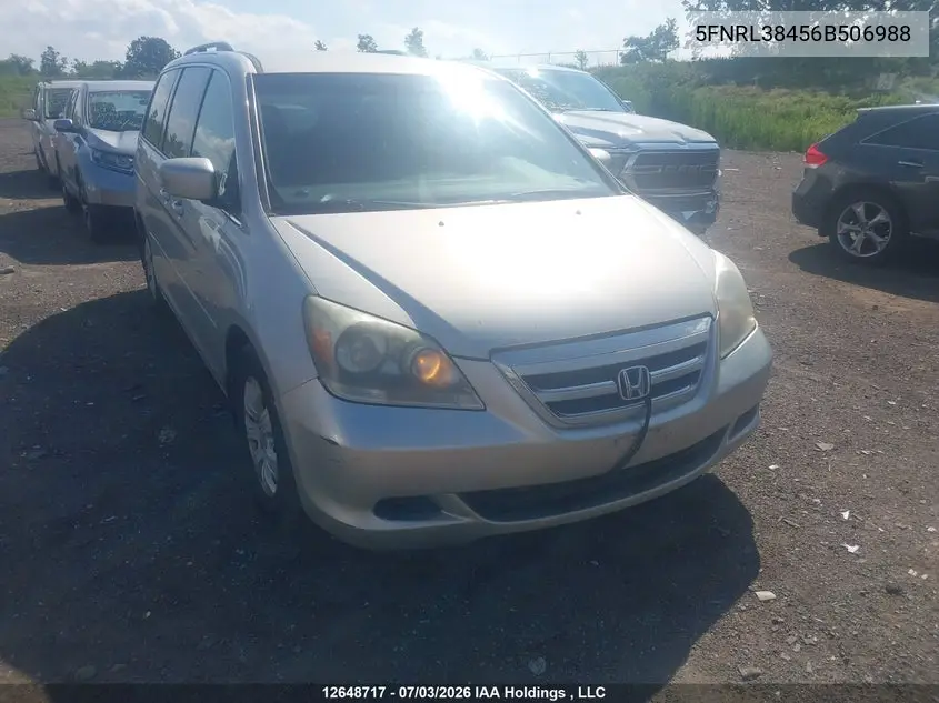 2006 Honda Odyssey VIN: 5FNRL38456B506988 Lot: 12648717