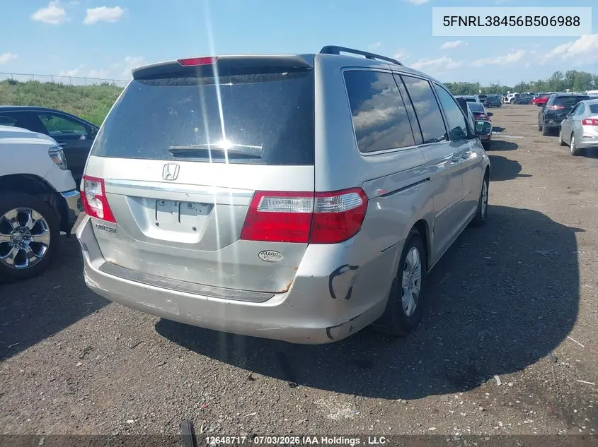 2006 Honda Odyssey VIN: 5FNRL38456B506988 Lot: 12648717