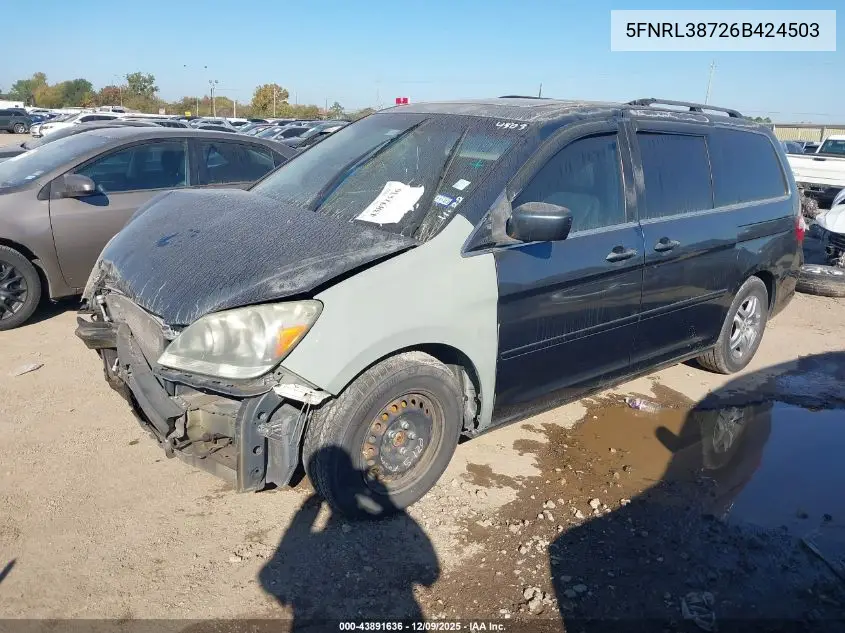 5FNRL38726B424503 2006 Honda Odyssey Ex-L