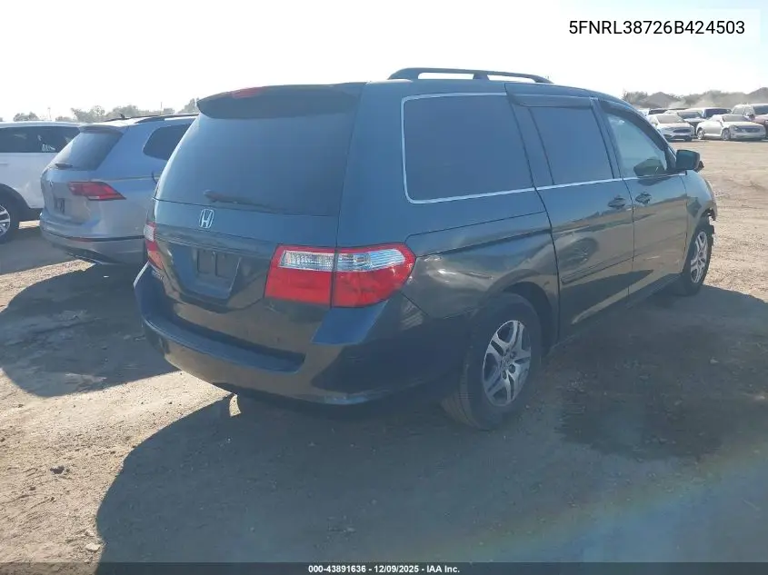 5FNRL38726B424503 2006 Honda Odyssey Ex-L