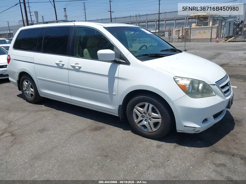 2006 Honda Odyssey Ex-L VIN: 5FNRL38716B450980 Lot: 45435966
