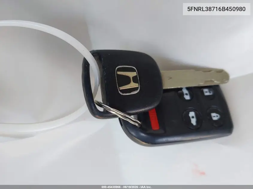 2006 Honda Odyssey Ex-L VIN: 5FNRL38716B450980 Lot: 45435966