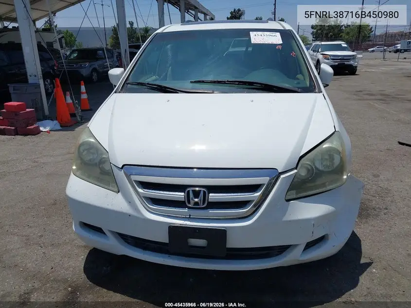 2006 Honda Odyssey Ex-L VIN: 5FNRL38716B450980 Lot: 45435966