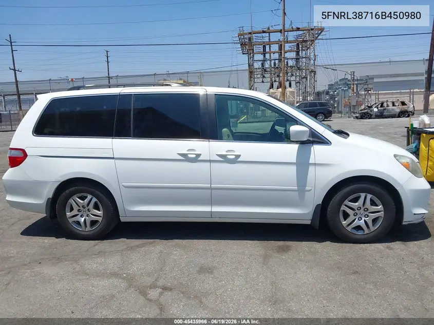2006 Honda Odyssey Ex-L VIN: 5FNRL38716B450980 Lot: 45435966
