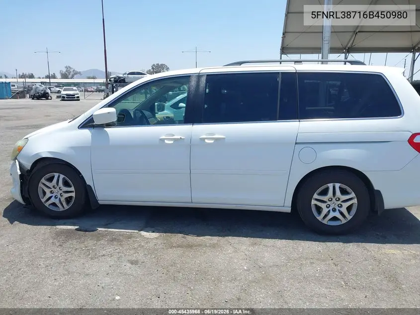 2006 Honda Odyssey Ex-L VIN: 5FNRL38716B450980 Lot: 45435966