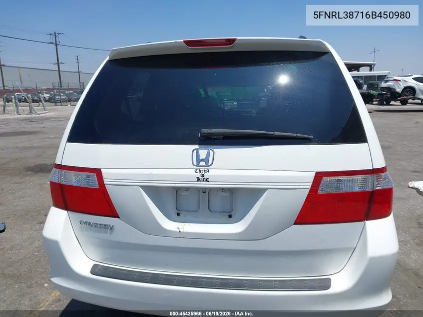 2006 Honda Odyssey Ex-L VIN: 5FNRL38716B450980 Lot: 45435966