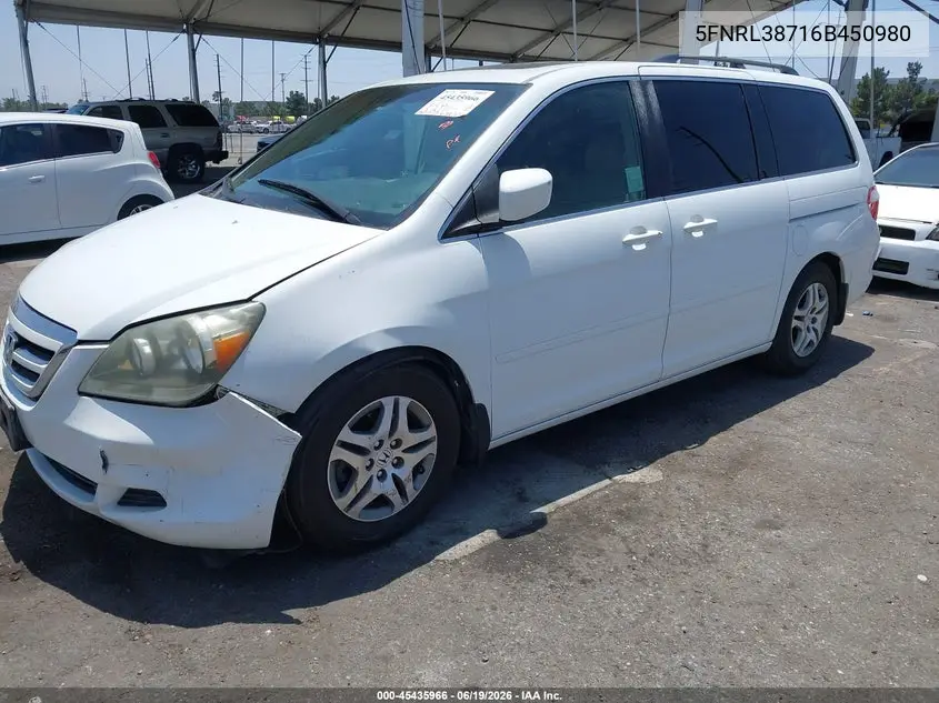 2006 Honda Odyssey Ex-L VIN: 5FNRL38716B450980 Lot: 45435966