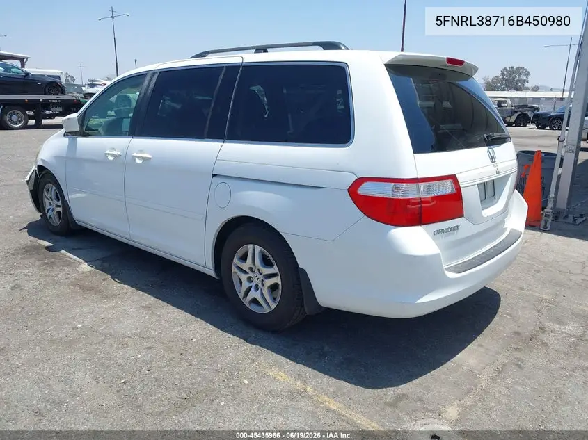 2006 Honda Odyssey Ex-L VIN: 5FNRL38716B450980 Lot: 45435966