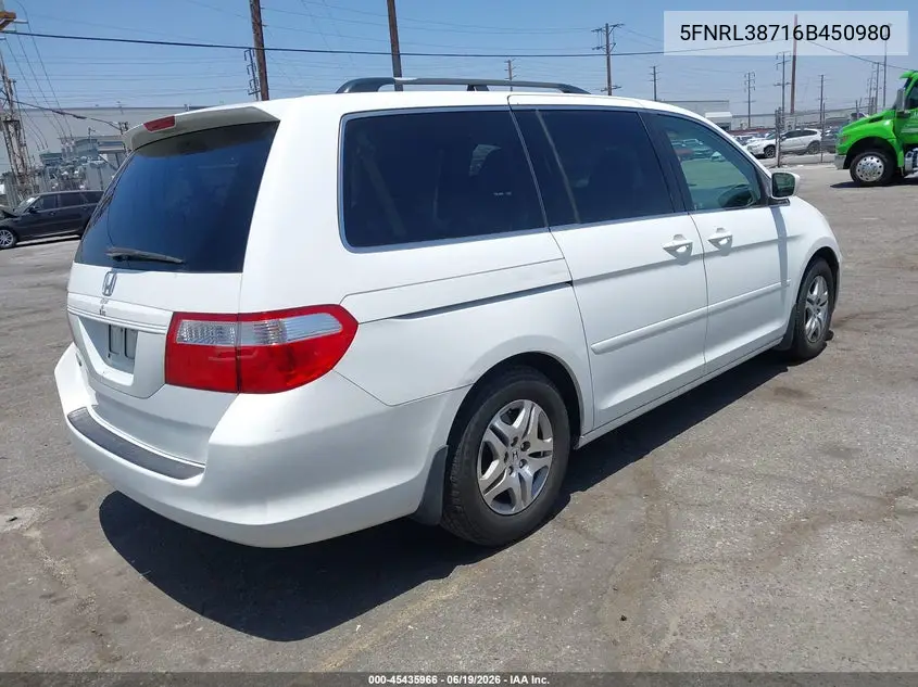 2006 Honda Odyssey Ex-L VIN: 5FNRL38716B450980 Lot: 45435966