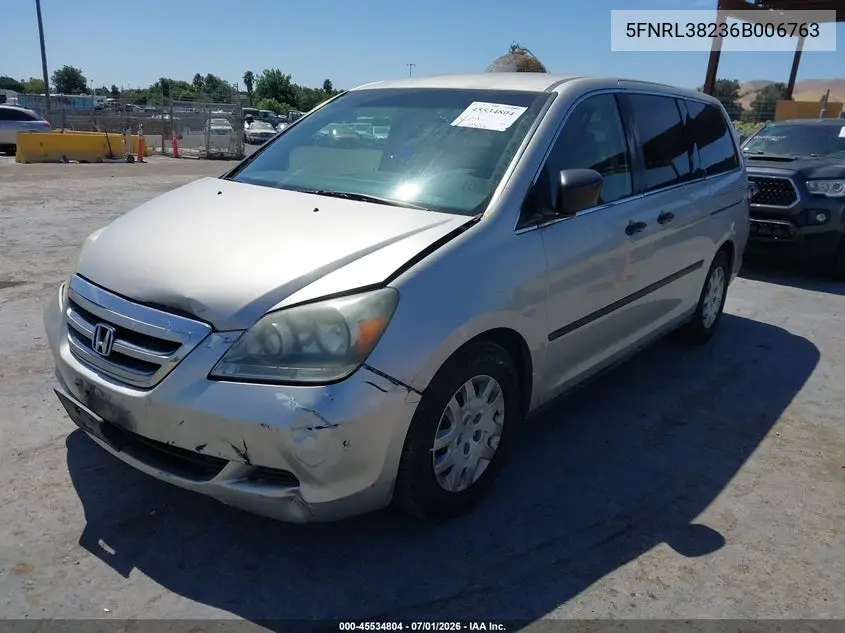 2006 Honda Odyssey Lx VIN: 5FNRL38236B006763 Lot: 45534804