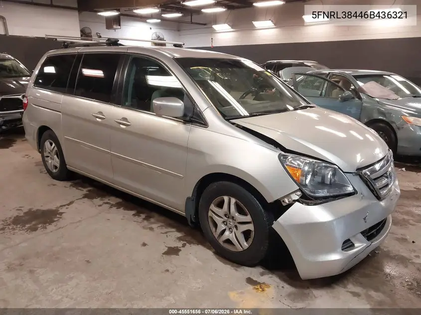 2006 Honda Odyssey Ex VIN: 5FNRL38446B436321 Lot: 45551656
