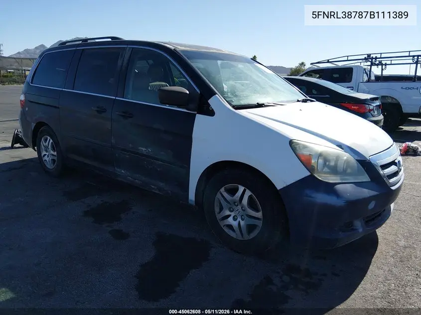 2007 Honda Odyssey Ex-L VIN: 5FNRL38787B111389 Lot: 45062608