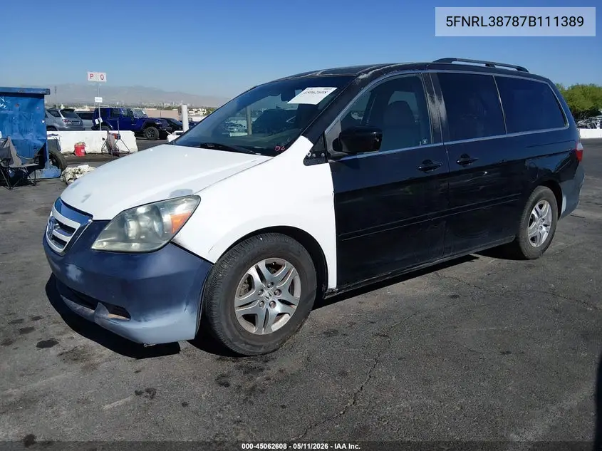 2007 Honda Odyssey Ex-L VIN: 5FNRL38787B111389 Lot: 45062608