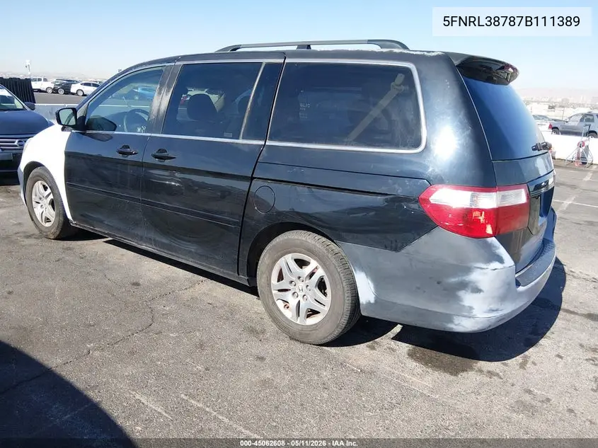 2007 Honda Odyssey Ex-L VIN: 5FNRL38787B111389 Lot: 45062608