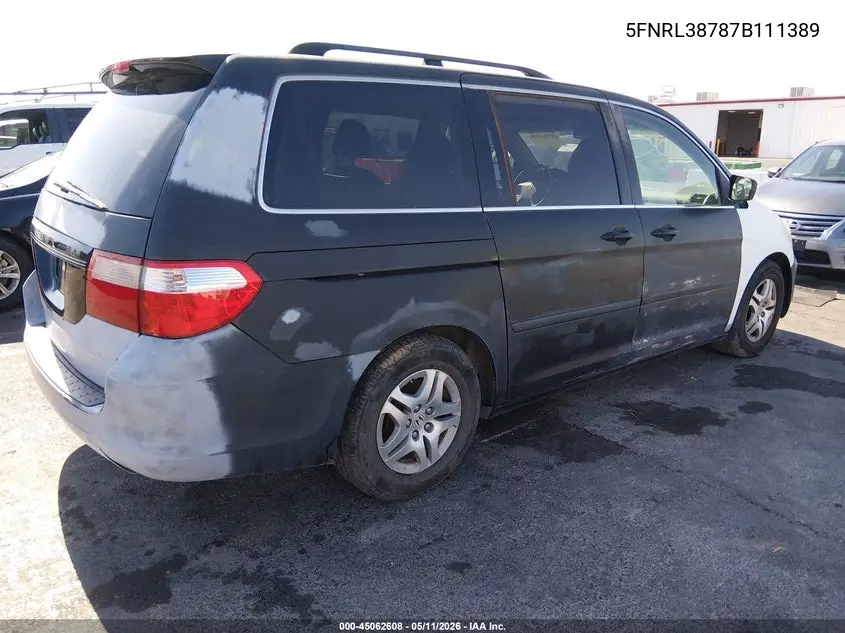 2007 Honda Odyssey Ex-L VIN: 5FNRL38787B111389 Lot: 45062608