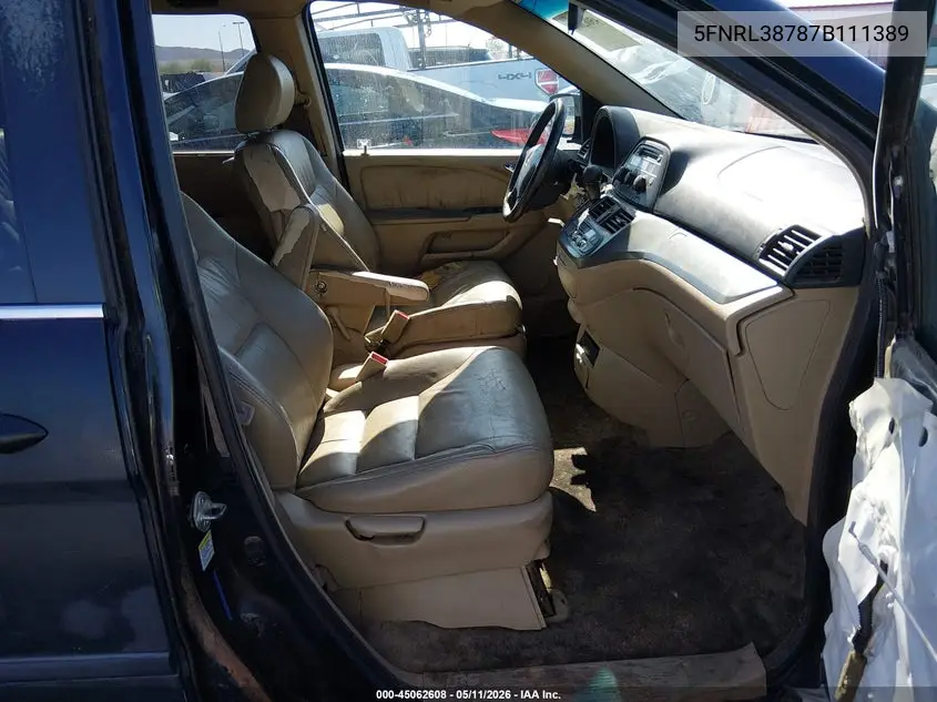 2007 Honda Odyssey Ex-L VIN: 5FNRL38787B111389 Lot: 45062608