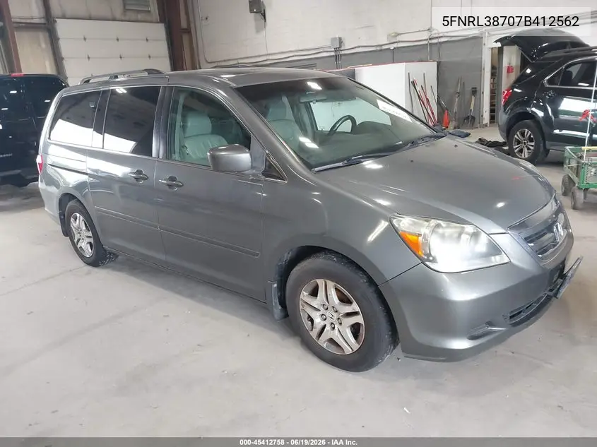 2007 Honda Odyssey Ex-L VIN: 5FNRL38707B412562 Lot: 45412758