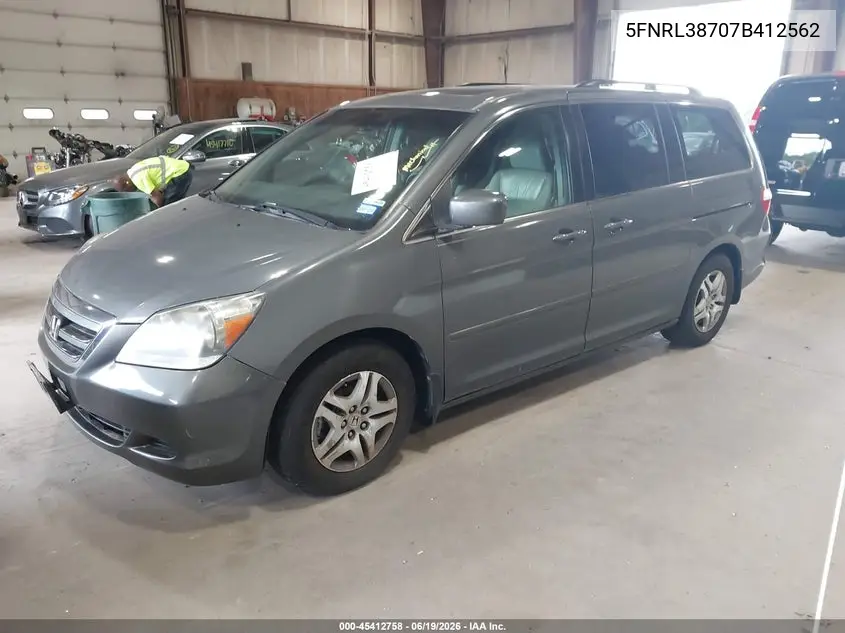 2007 Honda Odyssey Ex-L VIN: 5FNRL38707B412562 Lot: 45412758