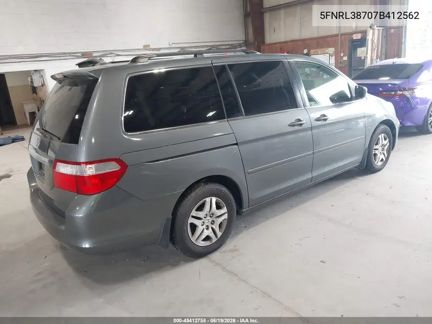 2007 Honda Odyssey Ex-L VIN: 5FNRL38707B412562 Lot: 45412758