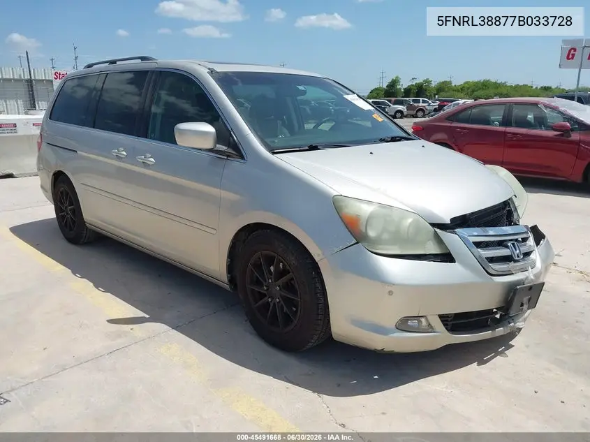 2007 Honda Odyssey Touring VIN: 5FNRL38877B033728 Lot: 45491668