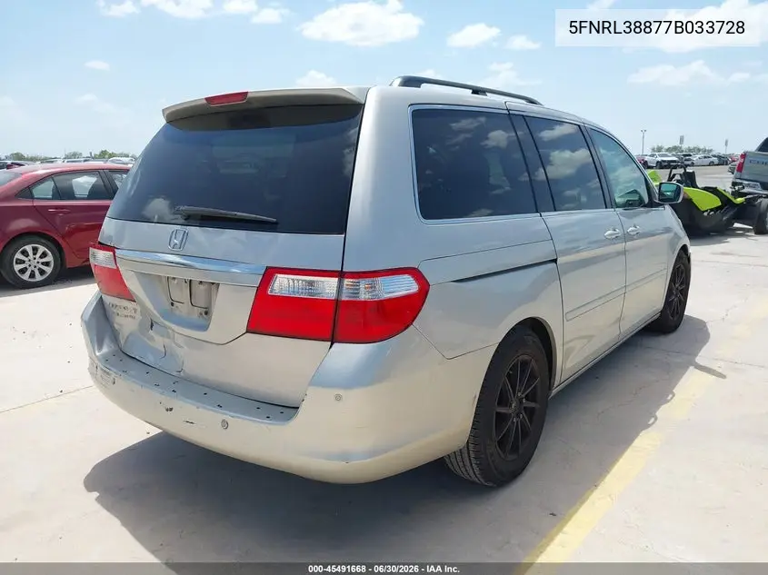 2007 Honda Odyssey Touring VIN: 5FNRL38877B033728 Lot: 45491668