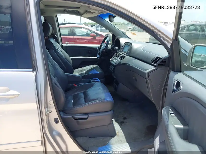 2007 Honda Odyssey Touring VIN: 5FNRL38877B033728 Lot: 45491668