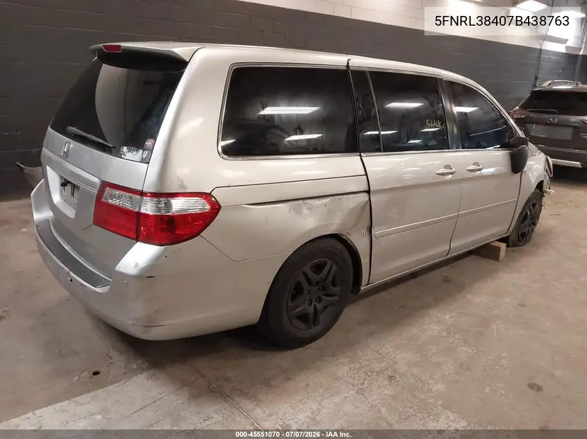 2007 Honda Odyssey Ex VIN: 5FNRL38407B438763 Lot: 45551070