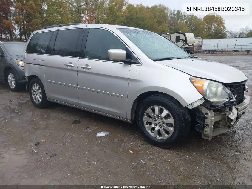 5FNRL38458B020345 2008 Honda Odyssey Ex