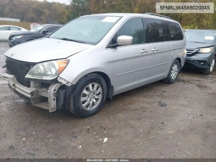 5FNRL38458B020345 2008 Honda Odyssey Ex