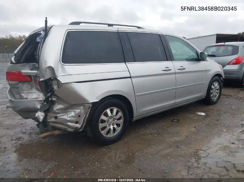 5FNRL38458B020345 2008 Honda Odyssey Ex