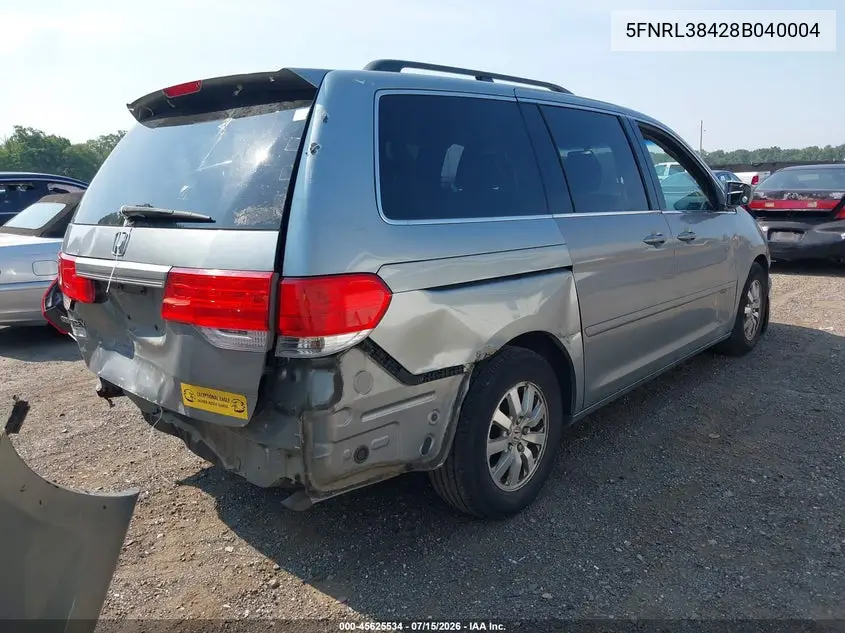 2008 Honda Odyssey Ex VIN: 5FNRL38428B040004 Lot: 45625534