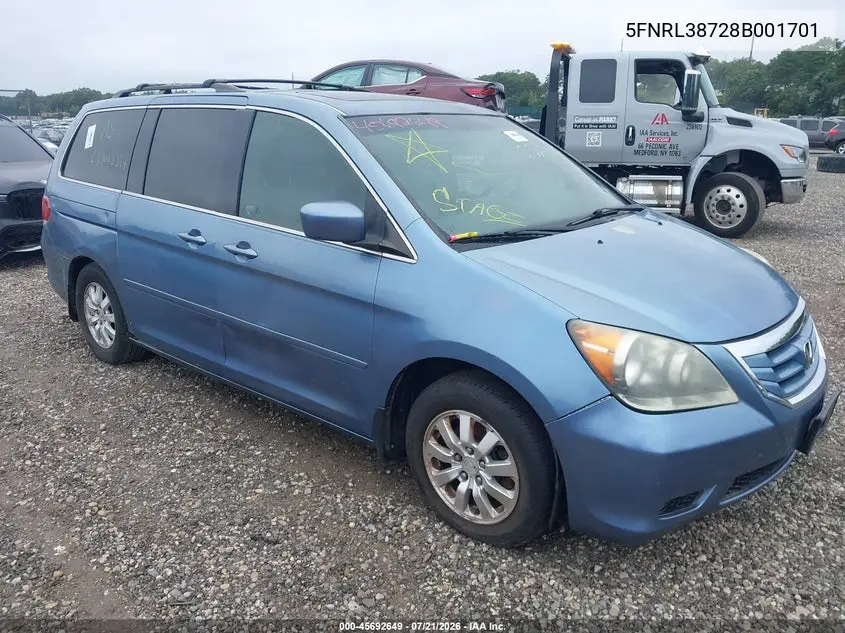 2008 Honda Odyssey Ex-L VIN: 5FNRL38728B001701 Lot: 45692649