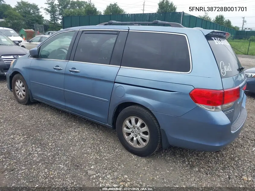 2008 Honda Odyssey Ex-L VIN: 5FNRL38728B001701 Lot: 45692649