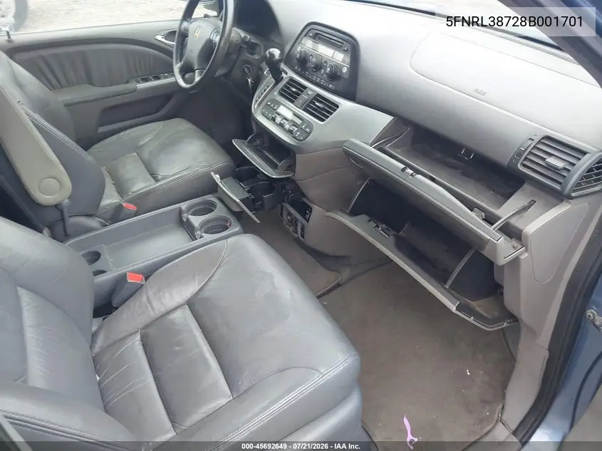 2008 Honda Odyssey Ex-L VIN: 5FNRL38728B001701 Lot: 45692649