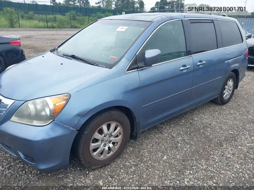 2008 Honda Odyssey Ex-L VIN: 5FNRL38728B001701 Lot: 45692649