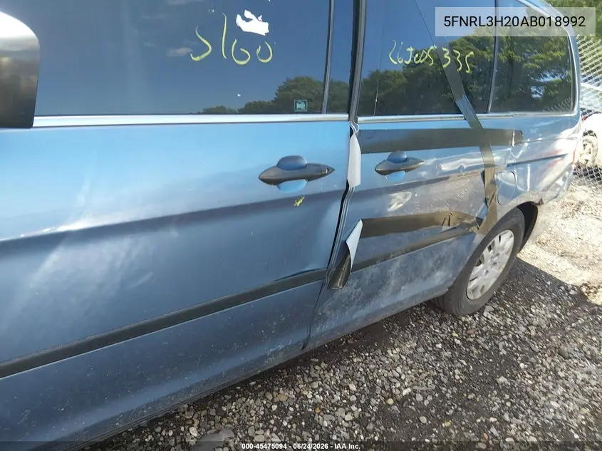 2010 Honda Odyssey Lx VIN: 5FNRL3H20AB018992 Lot: 45475094