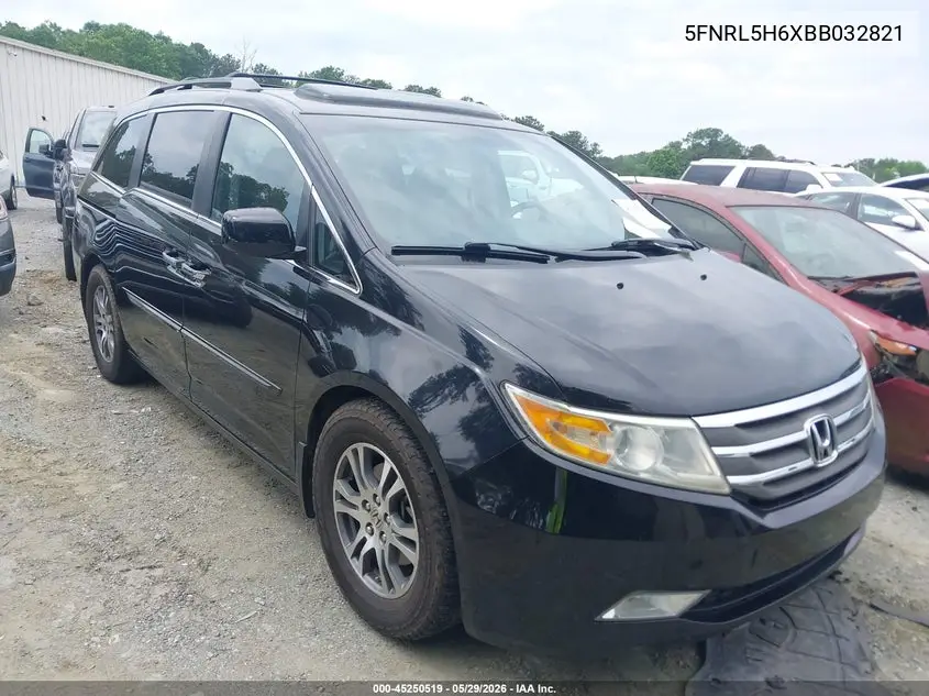 2011 Honda Odyssey Ex-L VIN: 5FNRL5H6XBB032821 Lot: 45250519
