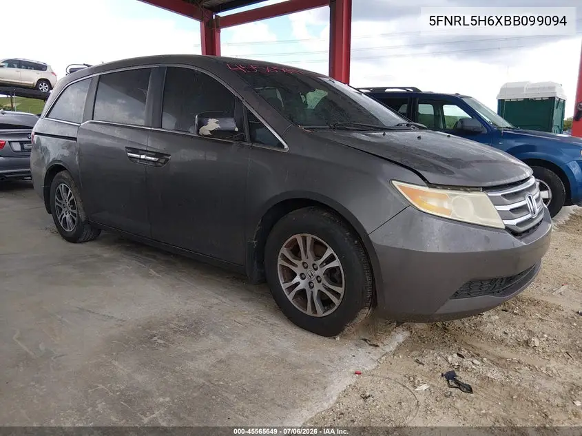 2011 Honda Odyssey Ex-L VIN: 5FNRL5H6XBB099094 Lot: 45565649