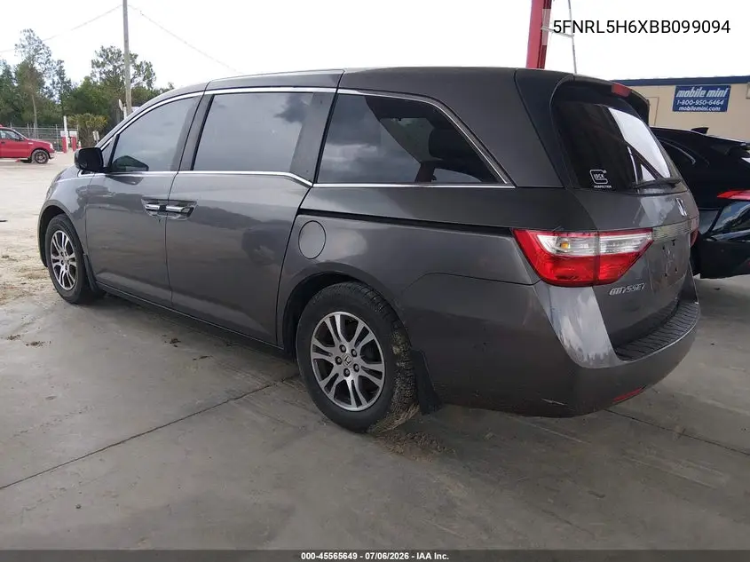 2011 Honda Odyssey Ex-L VIN: 5FNRL5H6XBB099094 Lot: 45565649
