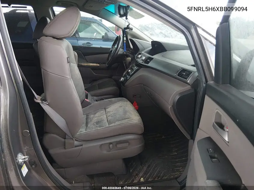 2011 Honda Odyssey Ex-L VIN: 5FNRL5H6XBB099094 Lot: 45565649