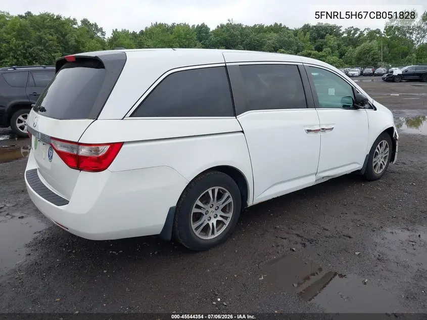 2012 Honda Odyssey Ex-L VIN: 5FNRL5H67CB051828 Lot: 45544354