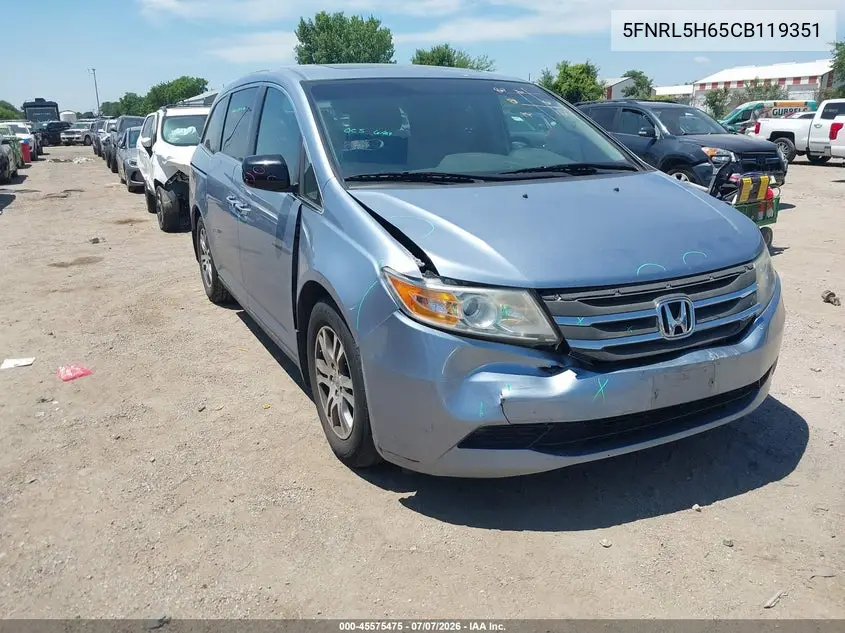 2012 Honda Odyssey Ex-L VIN: 5FNRL5H65CB119351 Lot: 45575475