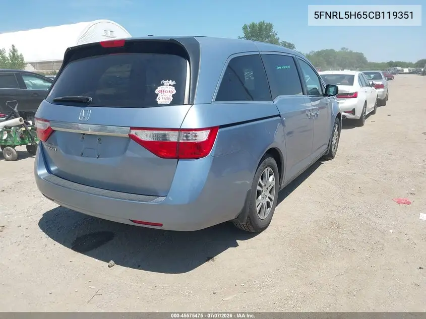 2012 Honda Odyssey Ex-L VIN: 5FNRL5H65CB119351 Lot: 45575475