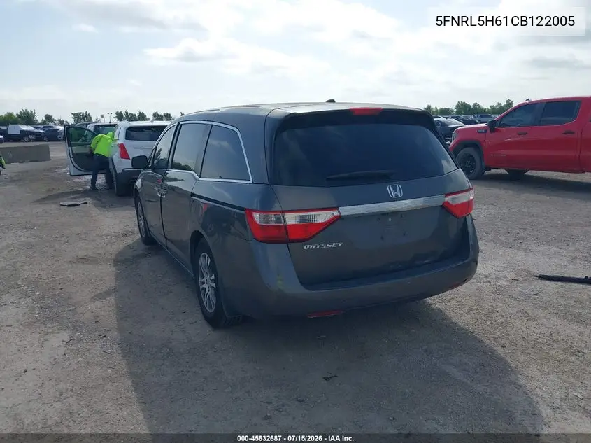 2012 Honda Odyssey Ex-L VIN: 5FNRL5H61CB122005 Lot: 45632687