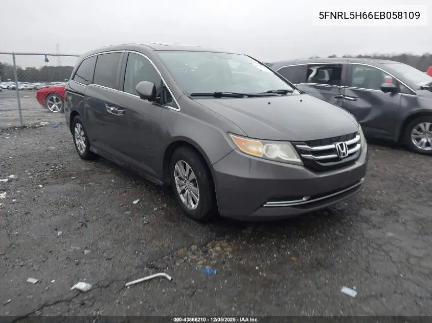 5FNRL5H66EB058109 2014 Honda Odyssey Ex-L