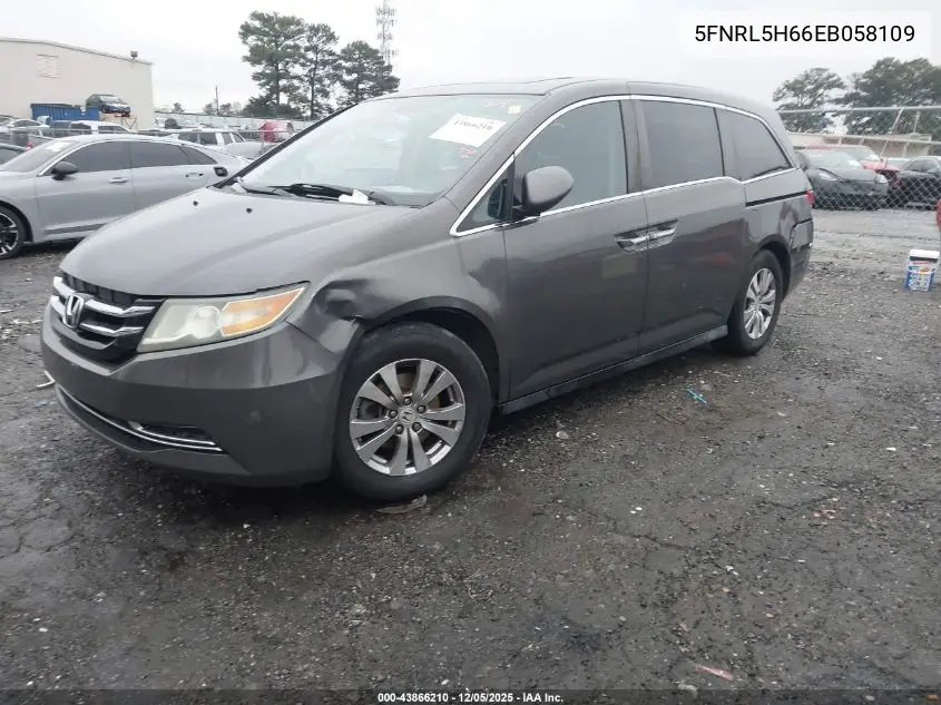 5FNRL5H66EB058109 2014 Honda Odyssey Ex-L